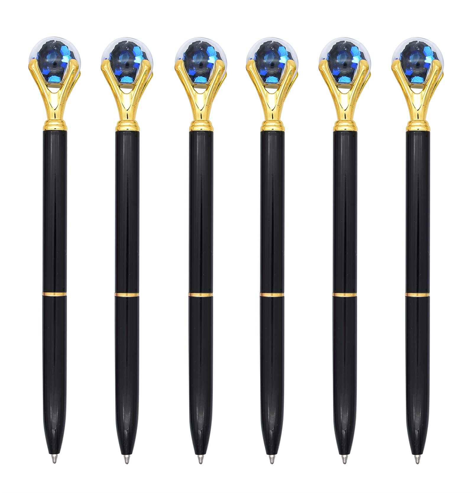 Gullor 6-Pack Black Ink Ballpoint Pens with Diamond Design - Medium Point for Smooth Writing - Perfect for Office, School, Note Taking & Gift Giving