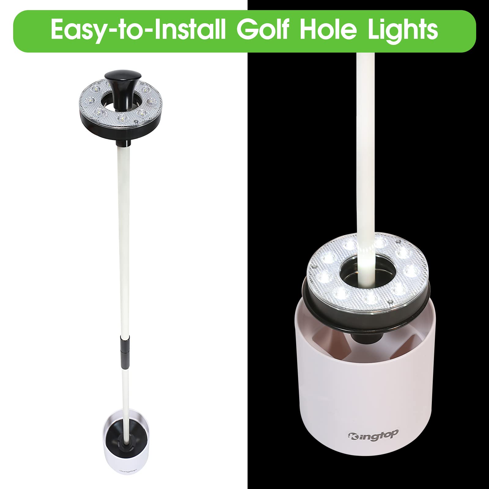 KINGTOP Mini Golf Flagstick with LED Hole Light - Portable Practice Putting Green Flags for Backyard & Yard, Golf Pin Flag Hole Cup Set - Perfect for Night Golf Parties & Outdoor Games