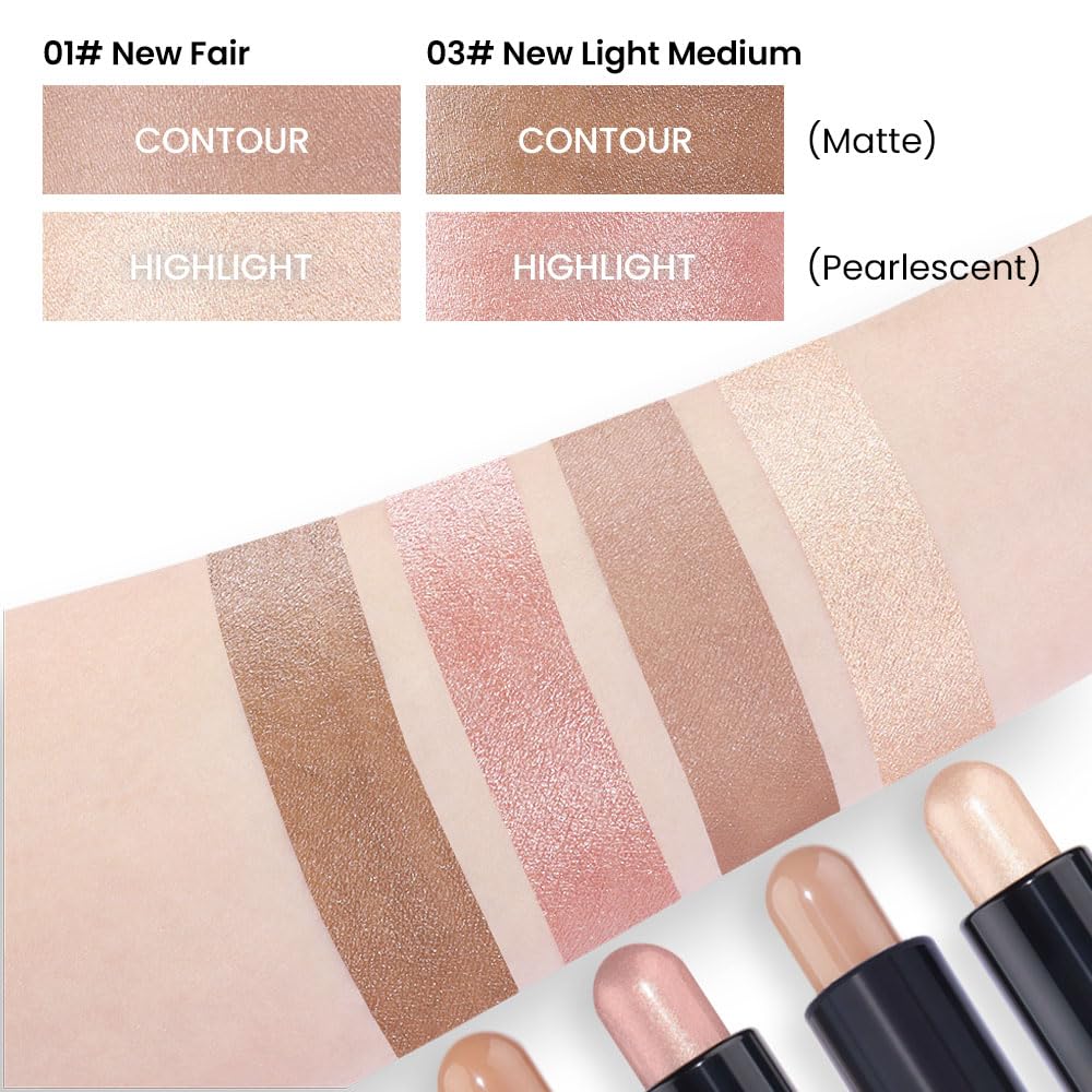 2-in-1 Contour Stick - Cream Bronzer & Highlighter Makeup Kit for Beginners | Fair & Light Medium Shades | Perfect for Daily Makeup & Contouring