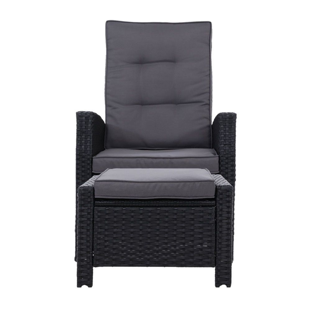 2-Piece Sun Lounger Recliner Chair Set - Wicker Patio Sofa Daybed with Cushion & Ottoman - Outdoor Garden Furniture for Poolside, Backyard Relaxation & Beach Lounging