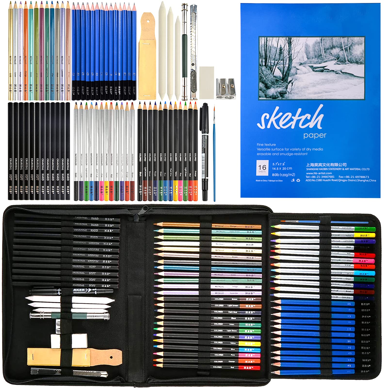 CHIVENIDO 71-Piece Professional Art Drawing Set - Sketch Pencils, Colored Pencils, Sketchbook & Drawing Tools in Portable Case | Perfect for Artists, Students & Kids | Ideal for School Projects, Sketching & Creative Gift Giving
