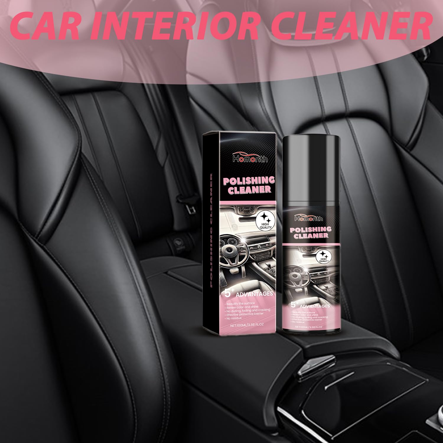 Premium Car Interior Cleaner & Polish Spray - 100ml (2PCS) for Leather, Vinyl & Plastic - Multi-Purpose Auto Detailing, Decontamination & Shine Restoration - Perfect for Car Seats, Dashboards & Door Panels