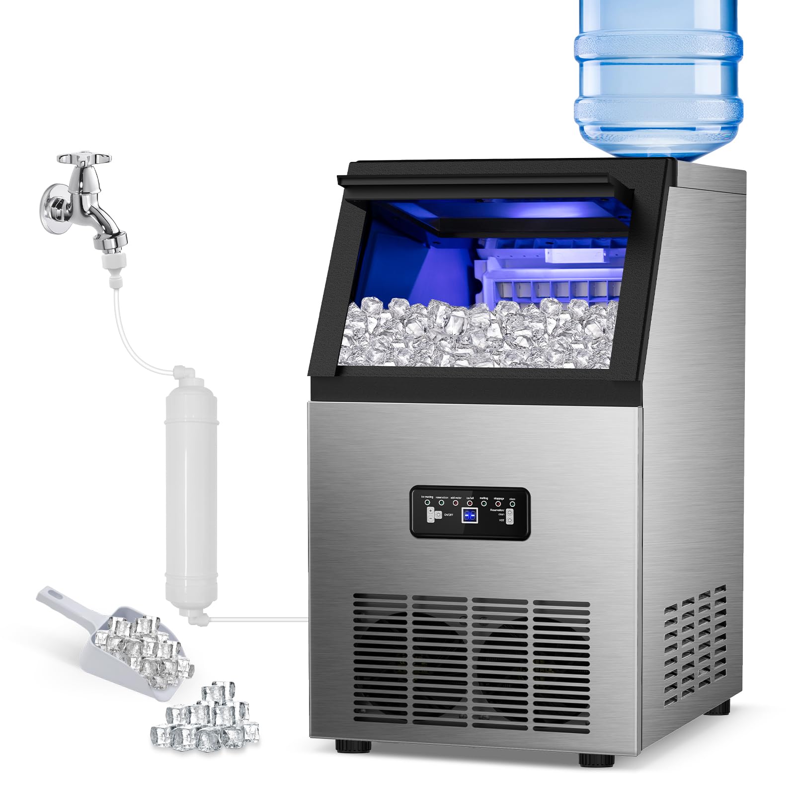 Commercial Ice Maker Machine 100Lbs/24H, 36Pcs Clear Ice Cubes in 11-20Mins, Stainless Steel Undercounter Ice Machine with 23Lbs Storage - Perfect for Home Bars, Parties, Restaurants & Offices - 2 Way Water Supply System