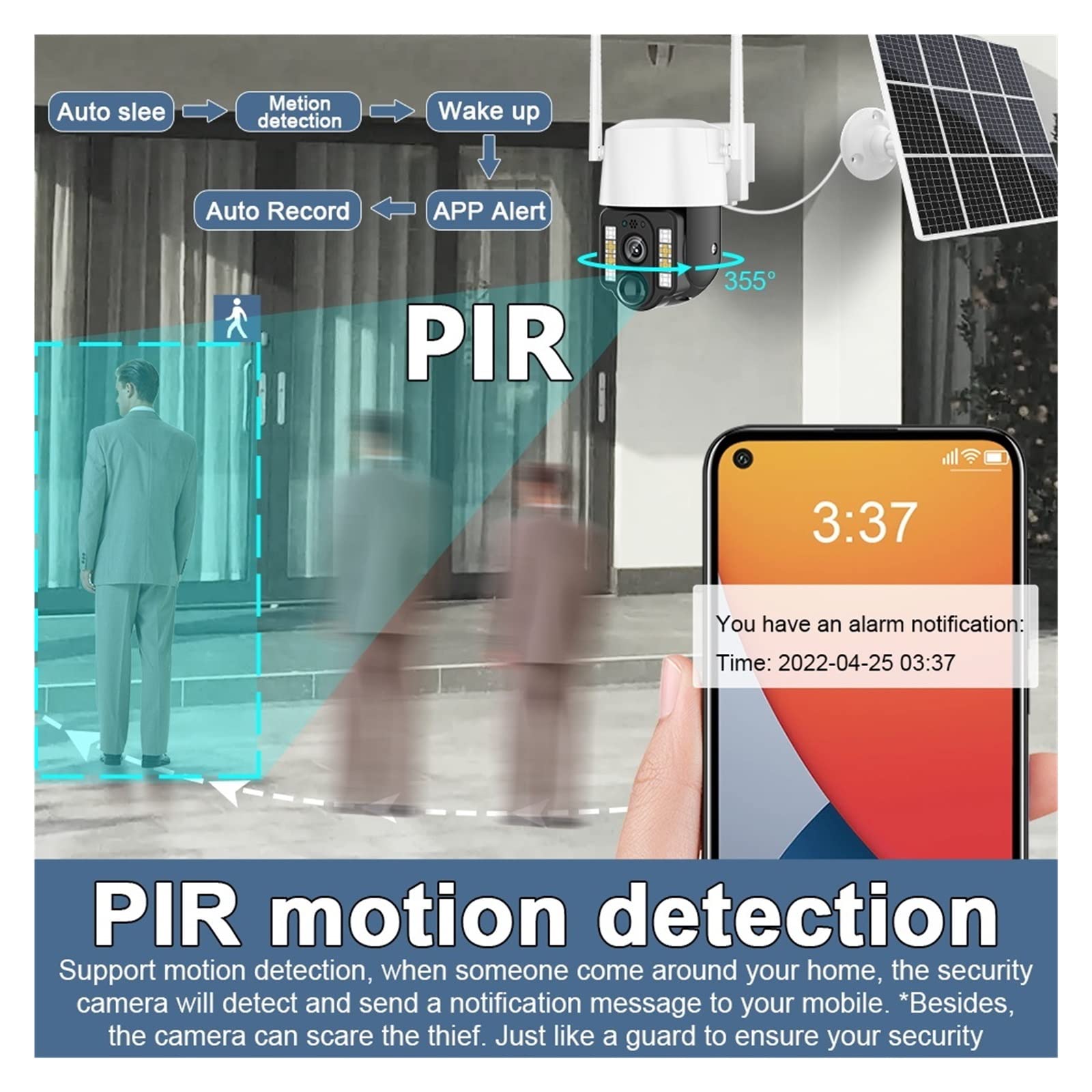 5MP 4G Solar Security Camera with PTZ & PIR Motion Detection - Outdoor Wireless WiFi Surveillance Camera with Color Night Vision (4G Only) for Home, Farm & Business Security Monitoring