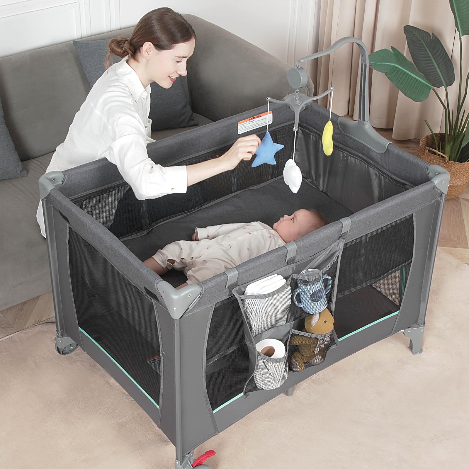 Portable Baby Bassinet & Playard with Diaper Changer - Foldable Travel Crib with Carry Bag for Newborns & Infants - Perfect for Bedside Sleeping, Nursery, Travel & Home Use