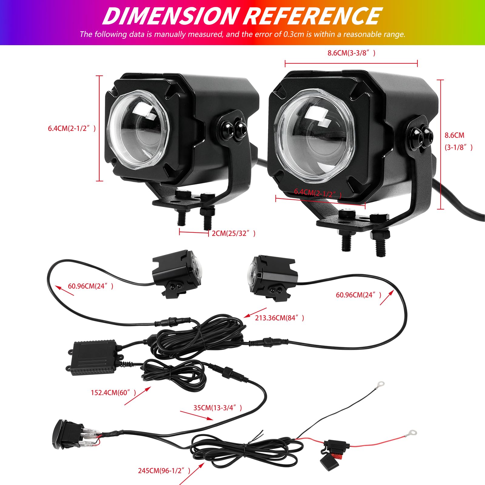 RGBW Auto Spot Beam Pod Whip Light Kit for UTV ATV - 2Pcs with Switch & Remote, 4-Color Whipless LED Light for Polaris RZR, Can Am Maverick X3, Golf Cart & Off-Road Vehicles - Perfect for Night Riding, Trail Adventures & Off-Road Lighting