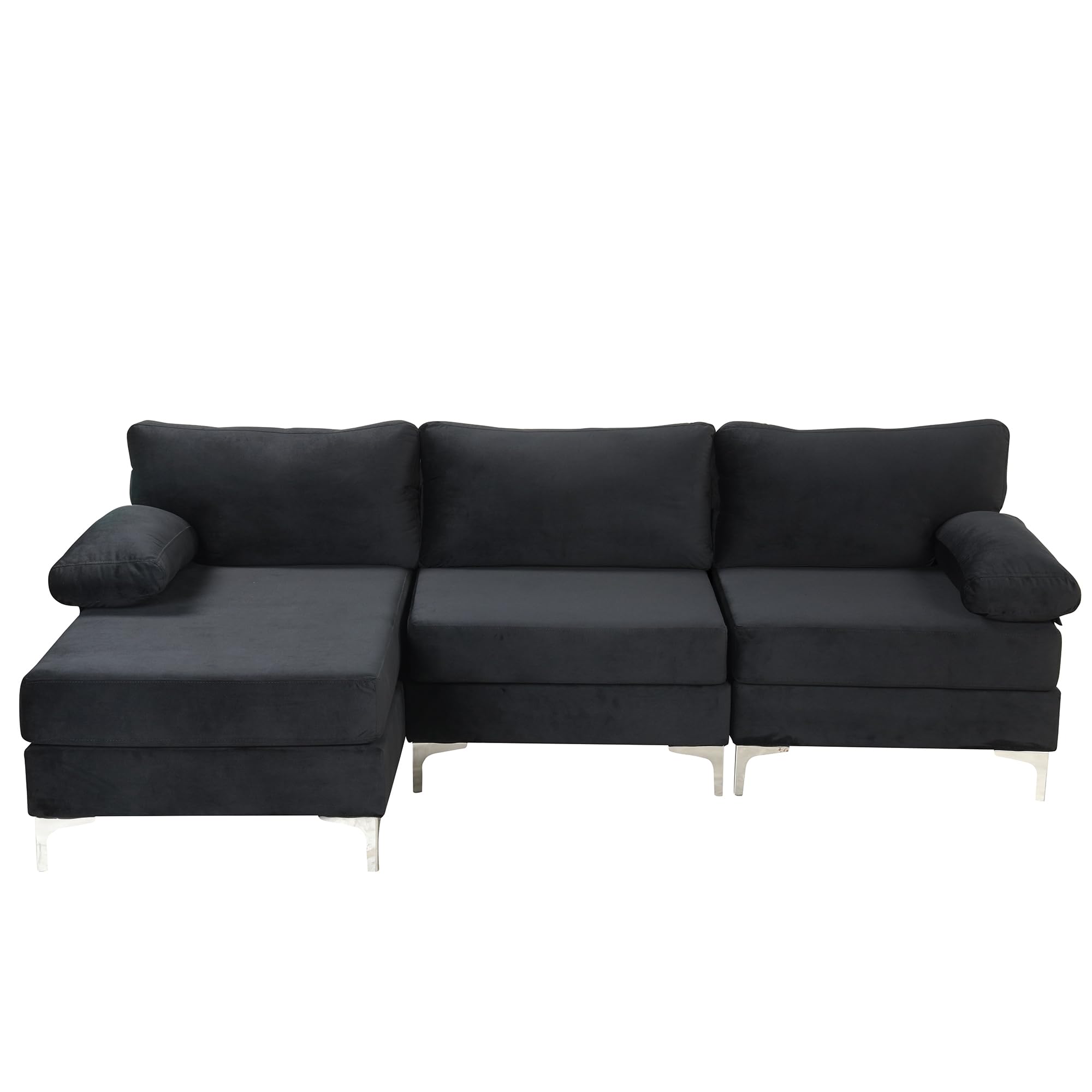 Luxury Modern Velvet L-Shaped Sectional Sofa with Chaise Lounge - Casa Andrea Milano Large Fabric Couch in Onyx Black - Perfect for Living Room, Lounge & Family Gatherings