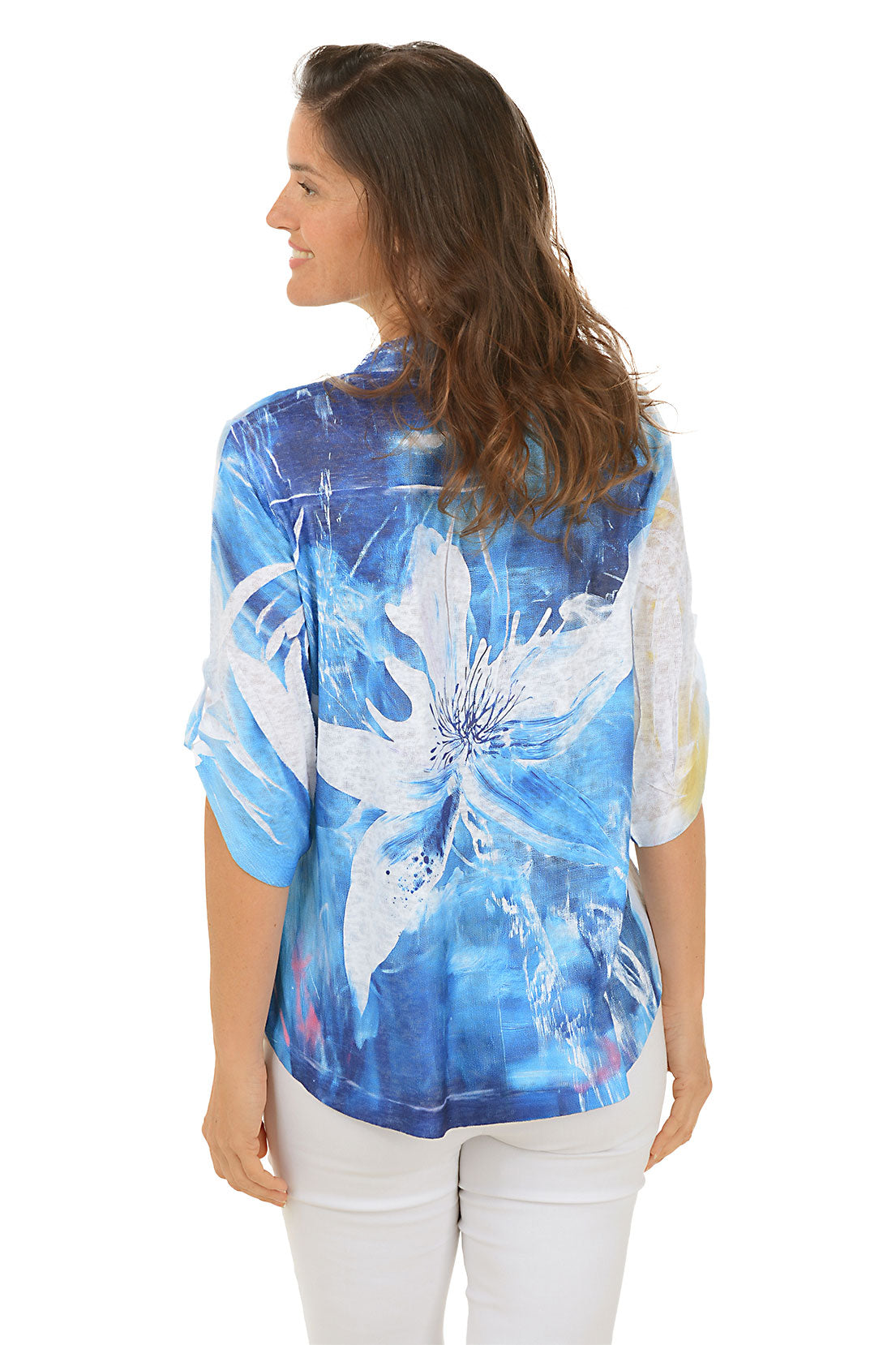 White Lily Roll Sleeve Top for Women - Soft Cotton Casual Blouse - Perfect for Spring & Summer Outfits, Date Nights and Office Wear