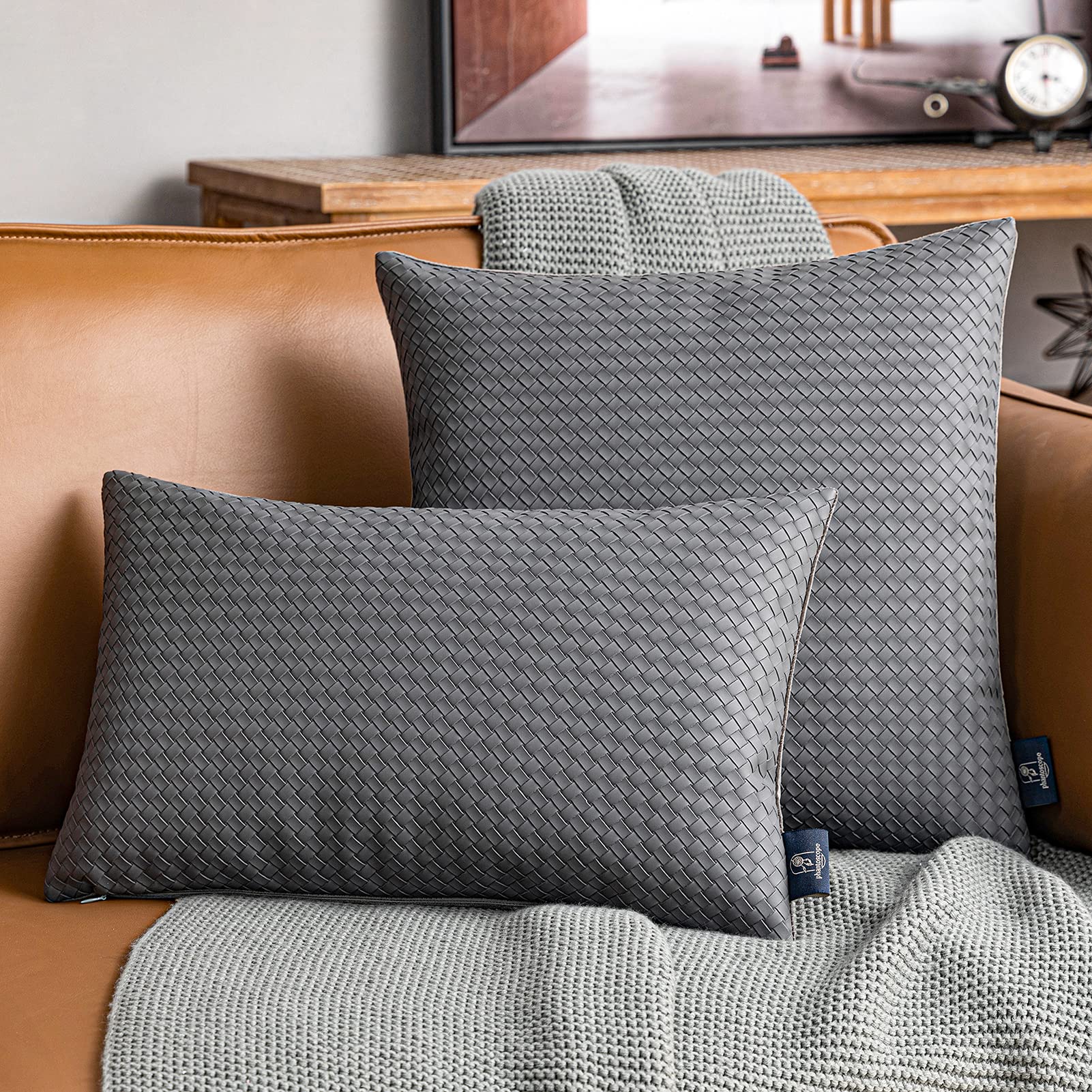 Faux Leather Pillow Covers Pack of 2 - Grey 12x20