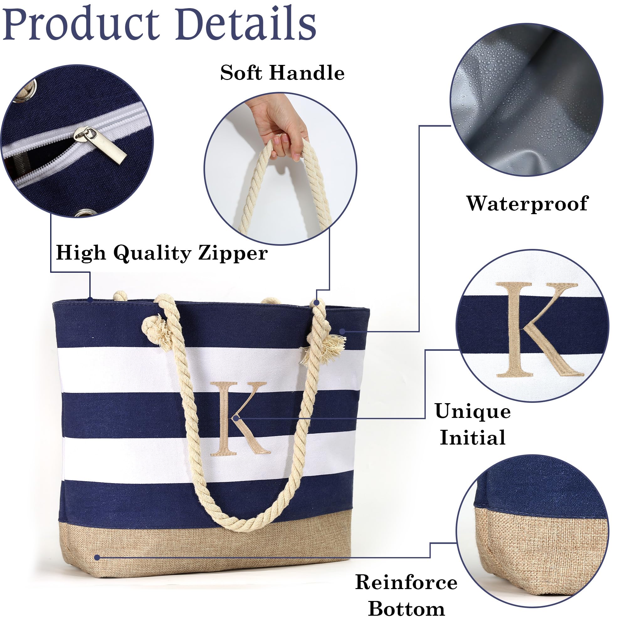 YOOLIFE Waterproof Canvas Beach Tote Bag for Women - Large Travel Tote with Zipper, Pool & Beach Essentials Bag, Perfect for Vacation, Swimming, Picnics & Summer Outings