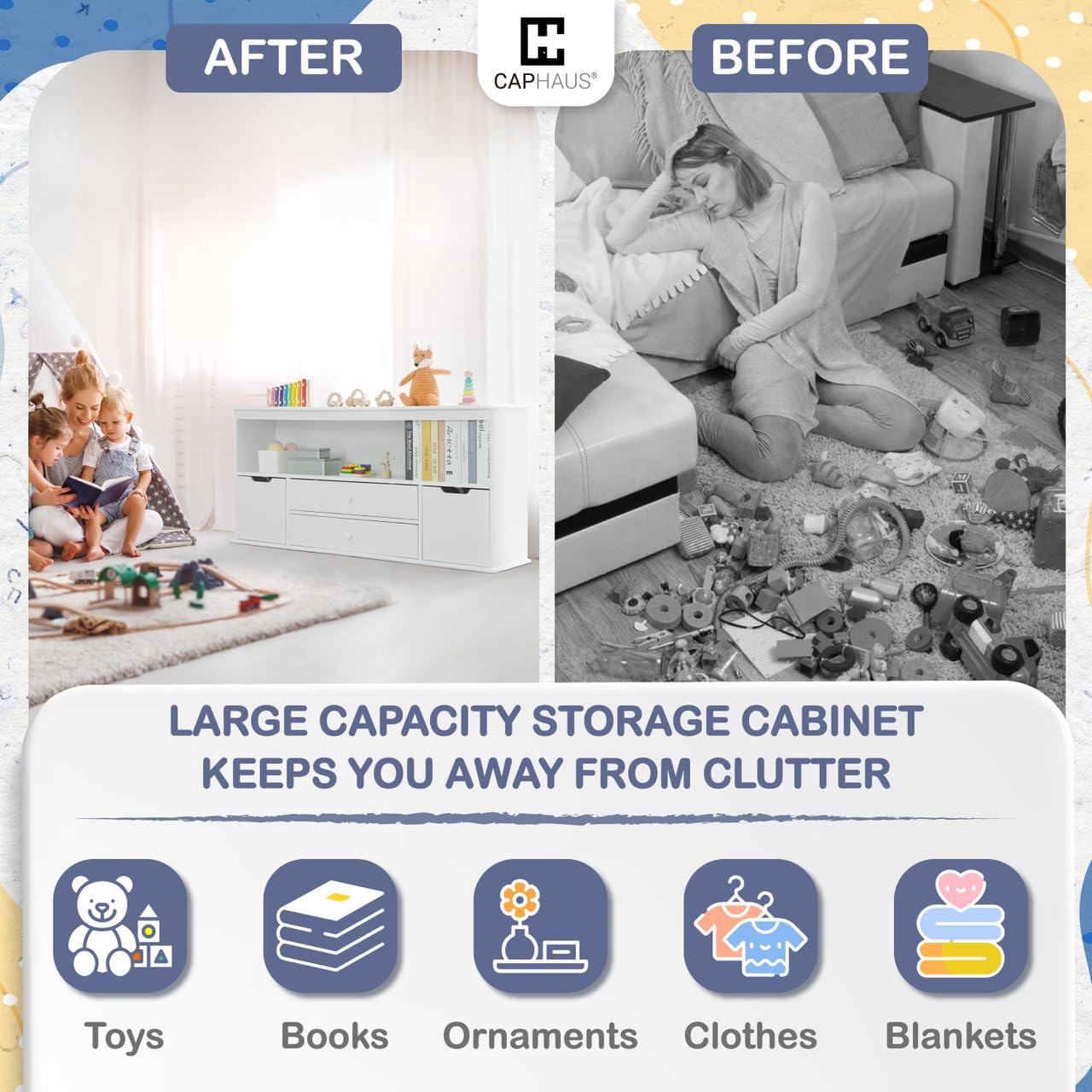 4-Drawer White Toy Storage Organizer with Fence Wire Design - Kids Bookshelf for Books, Toys & Room Organization - Perfect for Toddlers' Playroom, Bedroom & Nursery Storage Solutions