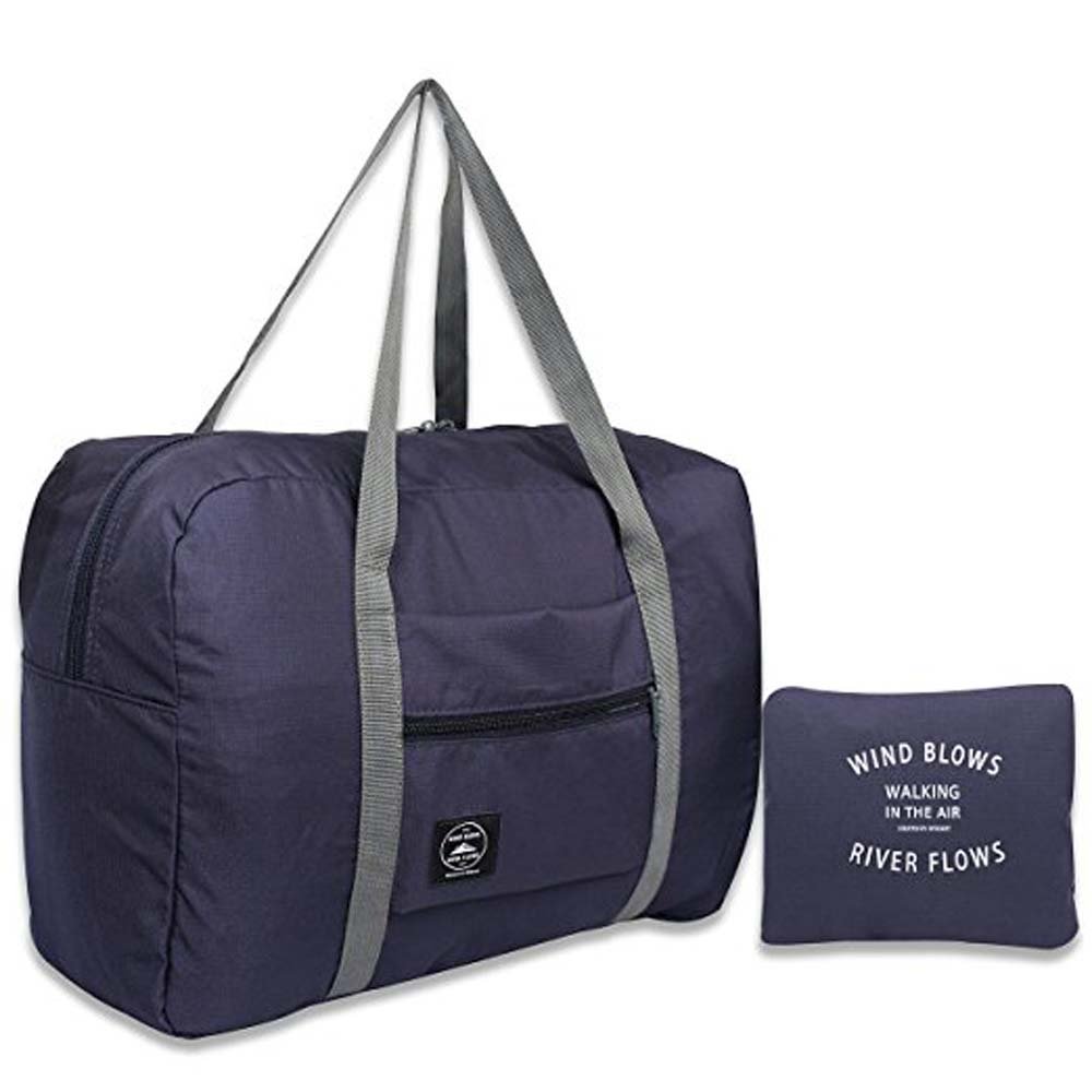 Lightweight Waterproof Travel Duffel Bag - Foldable Gym Sports Luggage with Storage Compartment (Dark Blue) | Perfect for Gym, Travel, Camping & Outdoor Adventures