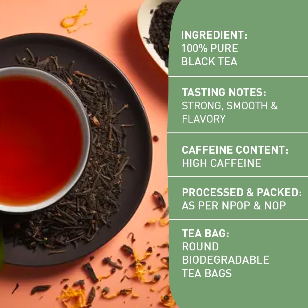 Premium Organic English Breakfast Black Tea Bags - 100 Count | USDA Certified, Non-GMO, High Caffeine | Strong Robust Flavor for Morning Boost | Eco-Friendly Tea Bags for Hot Brew, Iced Tea & Kombucha Making | Perfect for Home, Office or Gifting
