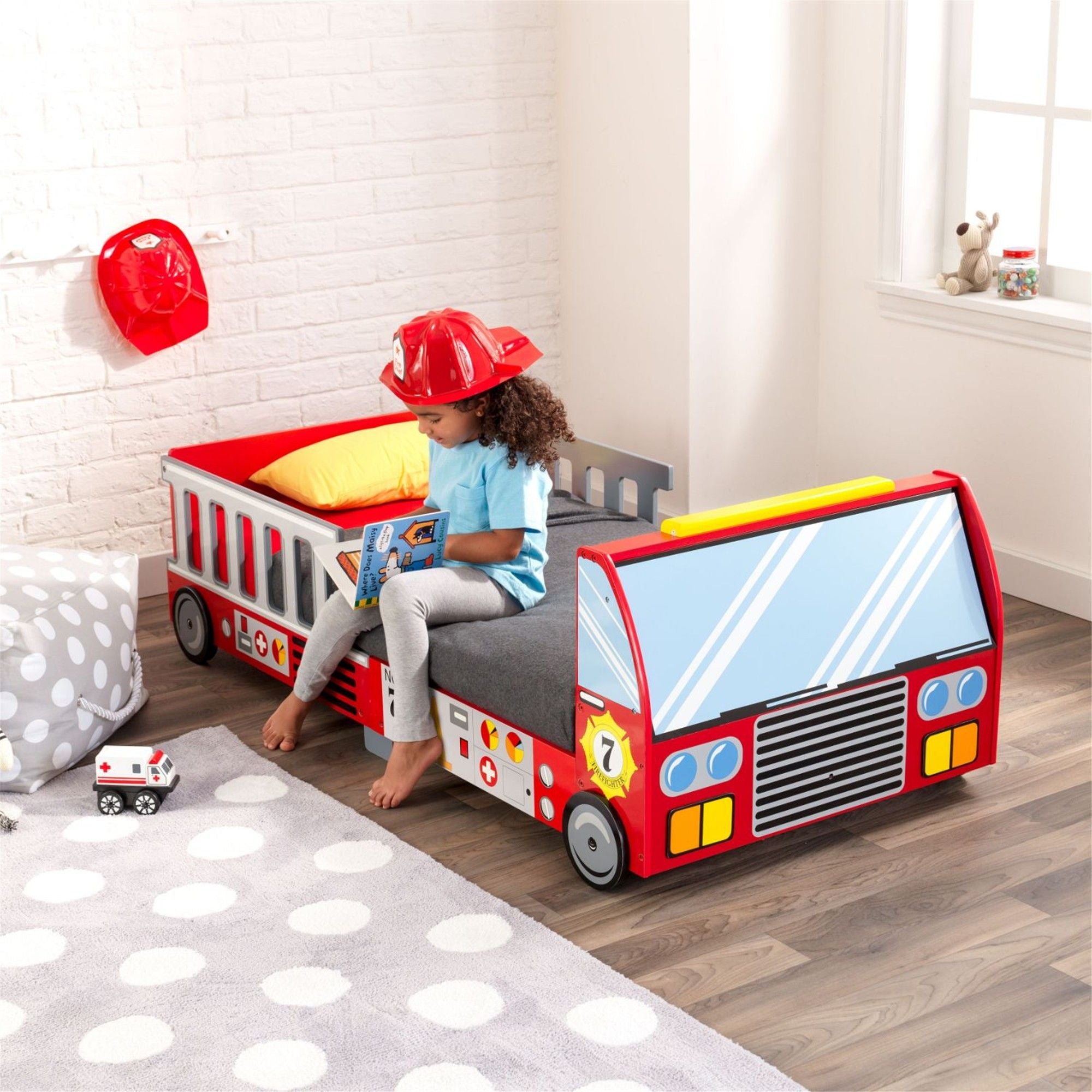 KidKraft Red Fire Truck Toddler Bed for Boys & Girls - Fun Themed Toddler Bed with Safety Rails - Perfect for Kids Bedroom, Playroom or Daycare Center