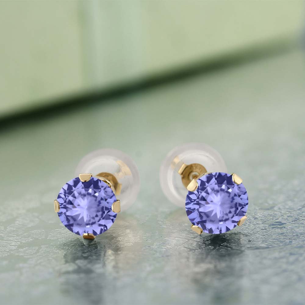 14K Yellow Gold Tanzanite Stud Earrings for Women & Men | 1.00 CTTW Round Cut Gemstone Birthstone Jewelry | 5MM Fine Gold Earrings for Her, Wife, Mom | Perfect Gift for Anniversary, Birthday & Special Occasions