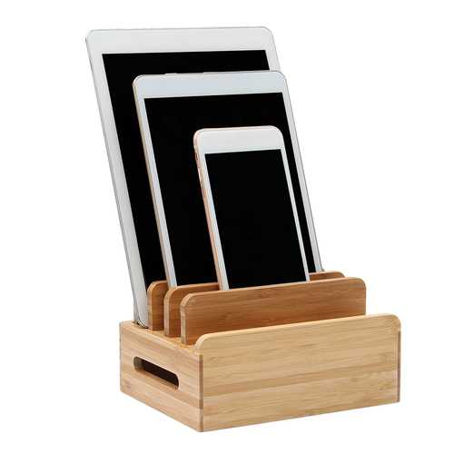 Bamboo Multi-Device Phone & Tablet Stand - Universal Charging Dock Holder for Smartphones, iPads, eReaders - Perfect for Home, Office & Car Use