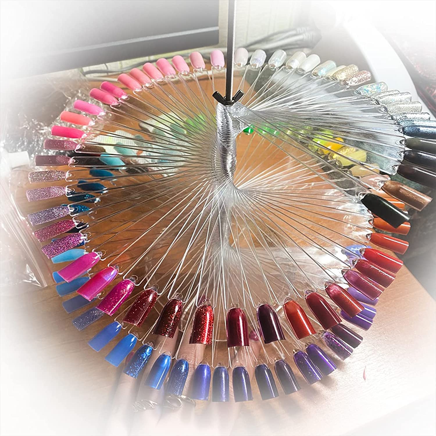 COSLUXE 120-Piece Natural False Nail Practice Tips - Nail Art Color Chart Display Stand, Spiral Nail Polish Gel Showcase for Salon & DIY Manicure - Perfect for Nail Technicians, Students & Home Use
