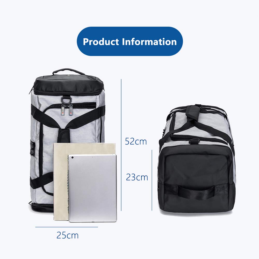 OZUKO Waterproof Travel Duffel Backpack with Shoe Compartment - Lightweight Gym Bag for Men & Women, Perfect for Sports, Workout, Business Trips and Weekend Getaways (Black)