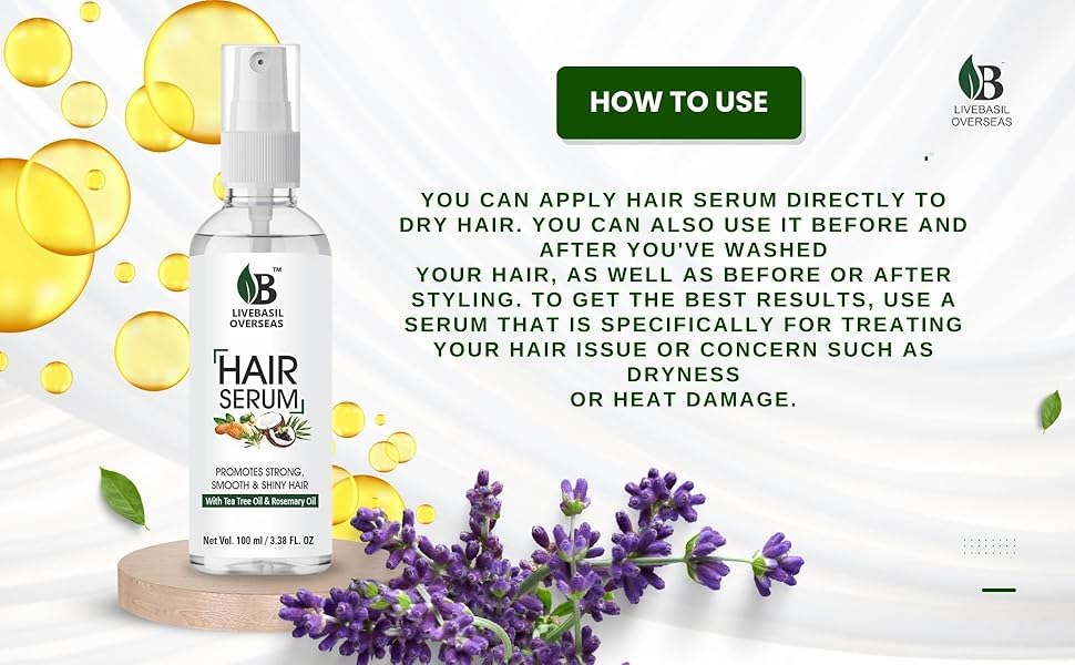 Livebasil Hair Growth Serum with Tea Tree & Rosemary Oil - Promotes Strong, Smooth & Shiny Hair (100ml) - Best for Thinning Hair & Scalp Care - Perfect for Daily Hair Regimen & Styling Prep