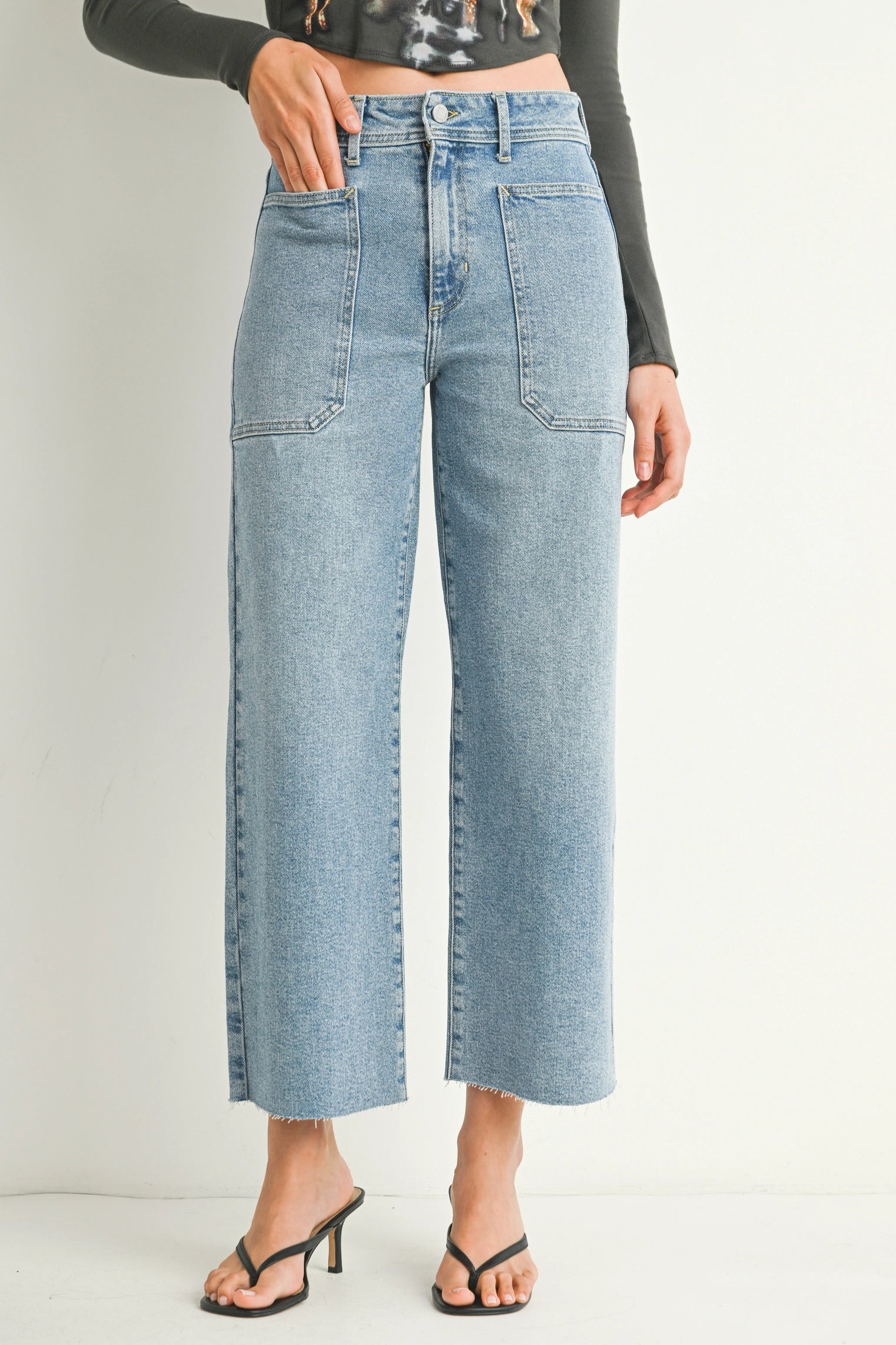 Stylish Wide Leg Utility Denim Jeans - Light Wash Distressed Denim Pants for Women | Perfect for Casual Outfits, Streetwear & Everyday Wear