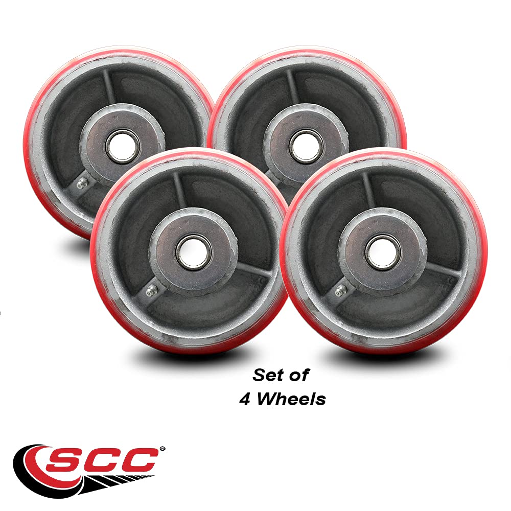 Go Mini's 6-Inch Red Polyurethane Replacement Wheels for Moving & Storage Containers - Heavy Duty Cast Iron Wheels (Set of 4) - Perfect for Portable Storage Units, Moving Carts & Industrial Equipment