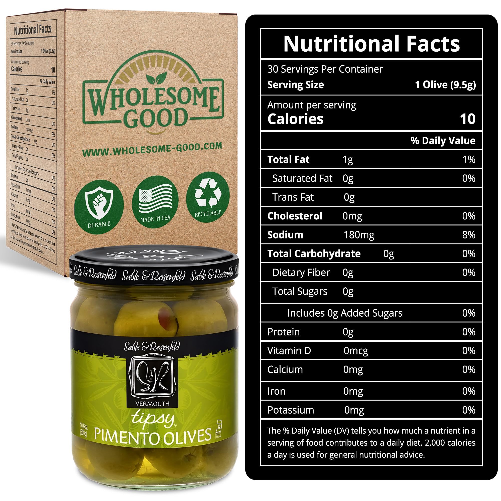 Premium Sable & Rosenfeld Tipsy Olives - Jumbo Green Olives Stuffed with Pimento in French Vermouth - Perfect for Cocktails, Bloody Mary Garnish & Martini Recipes - Gourmet Bar Snack & Party Appetizer - 10.6 oz (Pack of 2) - Ideal for Home Bars, Dinner Parties & Holiday Entertaining