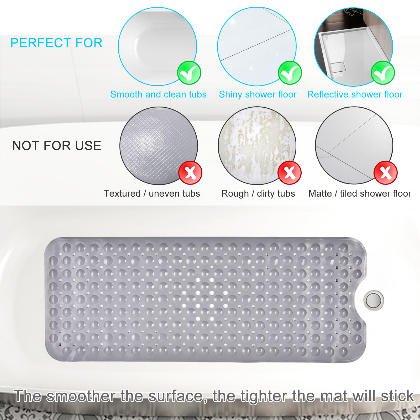Non-Slip Extra Long Baby Bath Mat for Tub - 40