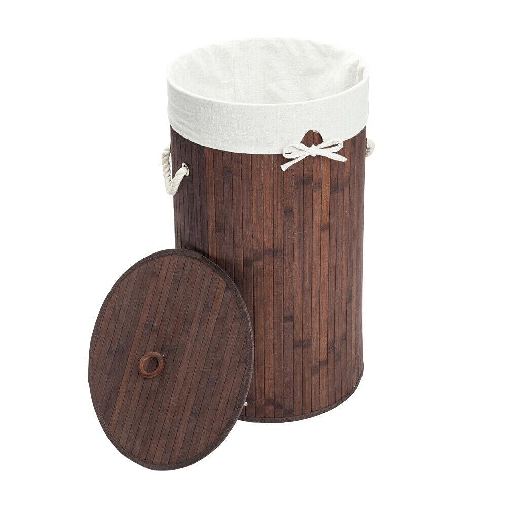 Barrel Type Bamboo Folding Laundry Basket with Cover - Brown Slim Laundry Hamper for Bathroom & Bedroom Storage, Toy Organizer, Clothes Hamper Bag - Perfect for Small Spaces, Apartment Living & Nursery Organization