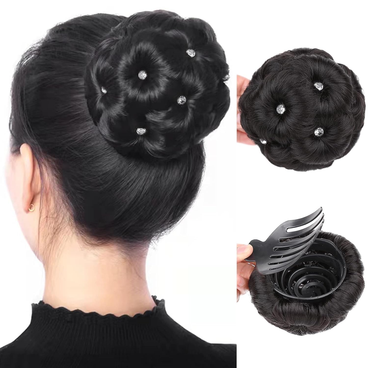 Stylish Women's Hair Bun Clip Extension - Artificial Fake Hair Donut Bun Maker for Women (Black) | Perfect for Updos, Ponytails & Special Occasions