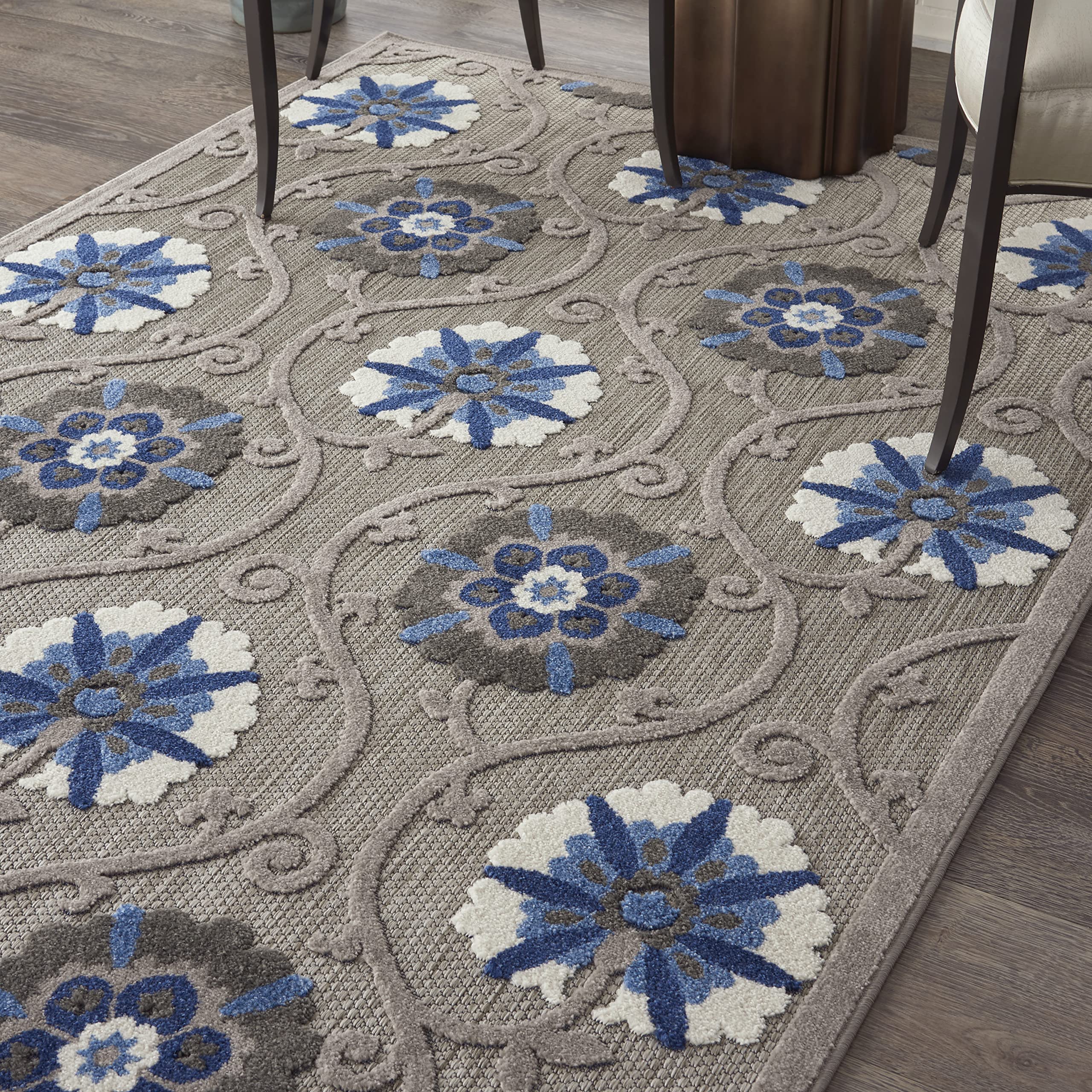 Nourison Aloha 6' x 9' Indoor/Outdoor Area Rug - Soft Grey & Blue Design, Easy to Clean, Non-Shedding - Perfect for Bedroom, Living Room, Dining Room & Kitchen (6x9) | Great for Patio, Deck & High-Traffic Areas