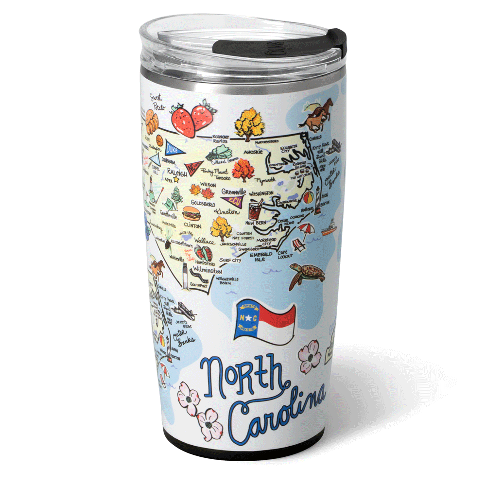 22oz North Carolina Tumbler - Insulated Stainless Steel Travel Mug with Lid & Straw - Perfect for Coffee, Tea & Cold Drinks at Home, Office or Gym