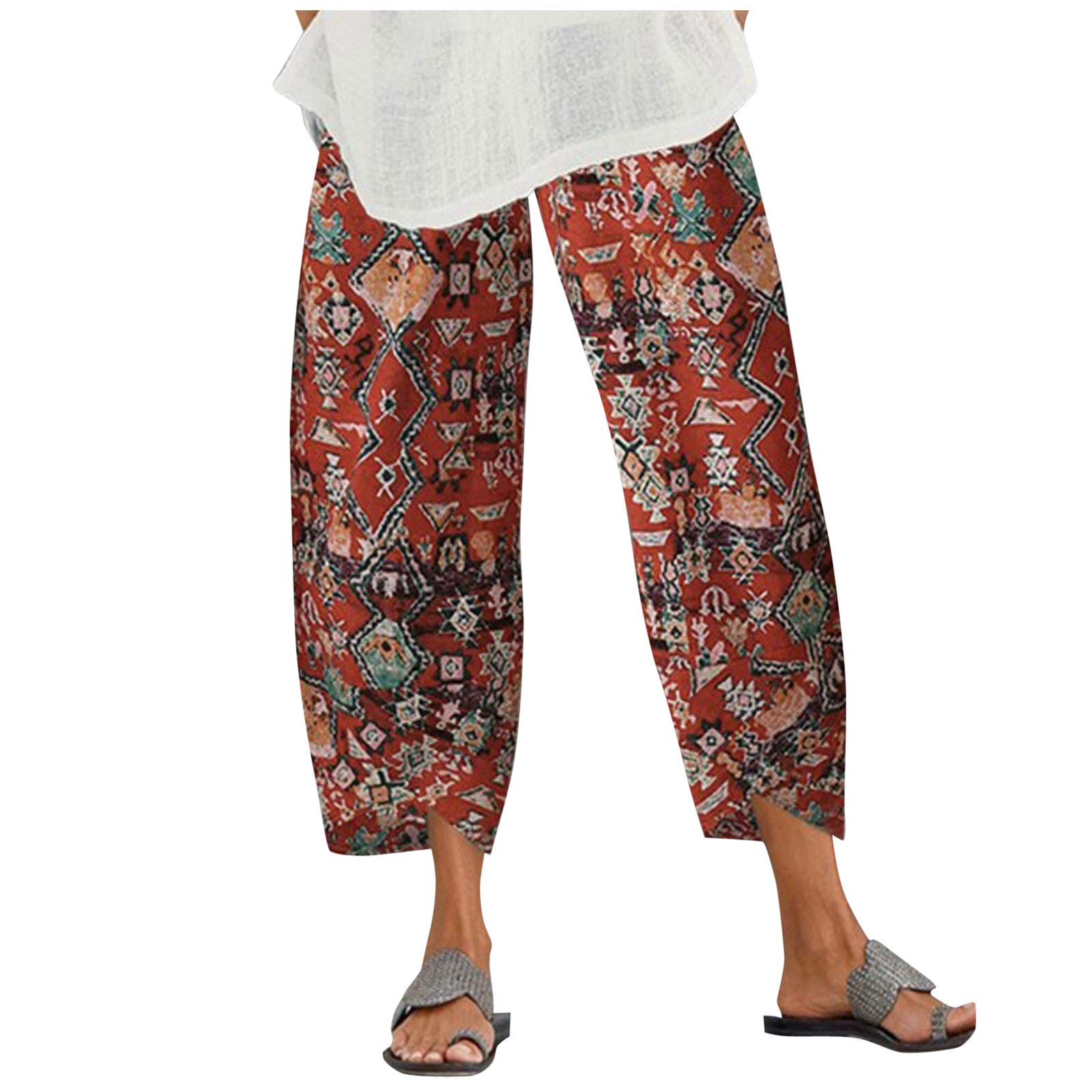 Smooto Women's Running Shorts with Built-in Liner - Yoga Sweatpants, Casual Lounge Pajama Pants - Boho Hippie Style for Workout, Yoga, Travel & Home Wear (Wine Red, Size S)