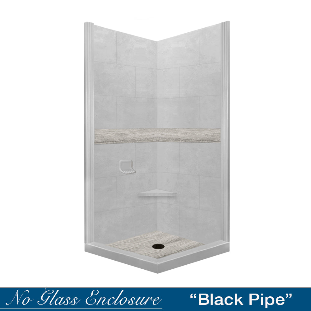 Corner Portland Cement Sistine Stone & Sterling Oak Wood Accent - DIY Shower Remodel Kit for Bathroom Renovation | Waterproof & Durable Shower Wall Panels | Easy Installation for Home Improvement Projects
