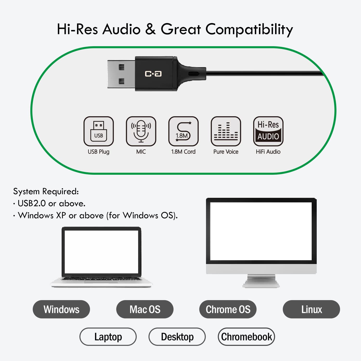Upgraded USB Earbuds with Microphone - 1.8M Long Cord In-Ear Headphones for Computer, Laptop, Desktop PC, Notebook & Chromebook (CGS-W1B Model) - Perfect for Online Meetings, Gaming & Remote Work