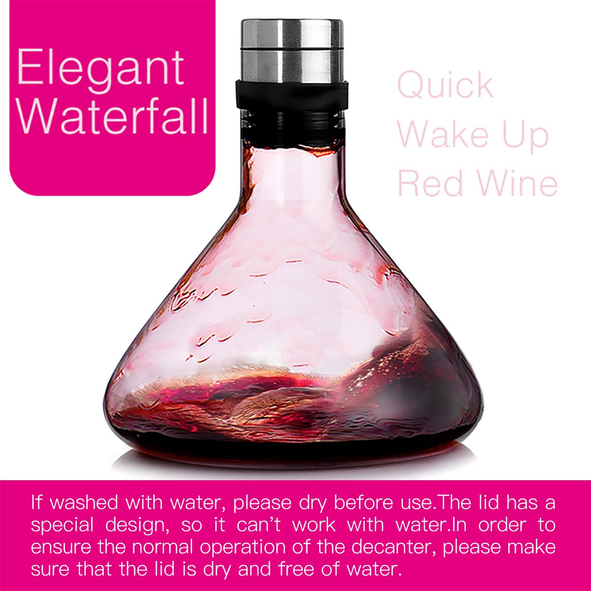 Premium 50oz Hand Blown Heat-Resistant Glass Wine Decanter with Lid - Elegant Red Wine Aerator Carafe for Enhanced Flavor | Perfect for Dinner Parties, Wine Tasting & Home Bar Accessories