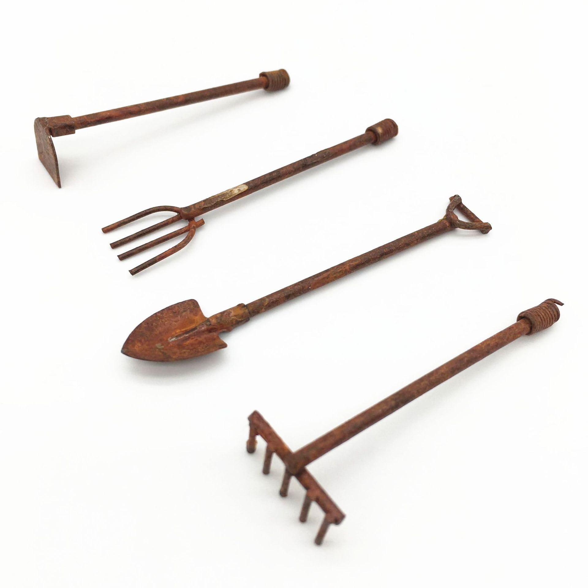 1:12 Scale Miniature Dollhouse Garden Tools Set - 4Pcs Mini Shovels, Rake & Pitchfork for Fairy Gardens, DIY Miniature Scenes & Dollhouse Accessories - Perfect for Fairy Garden Decor, Miniature Landscaping & Creative Crafts