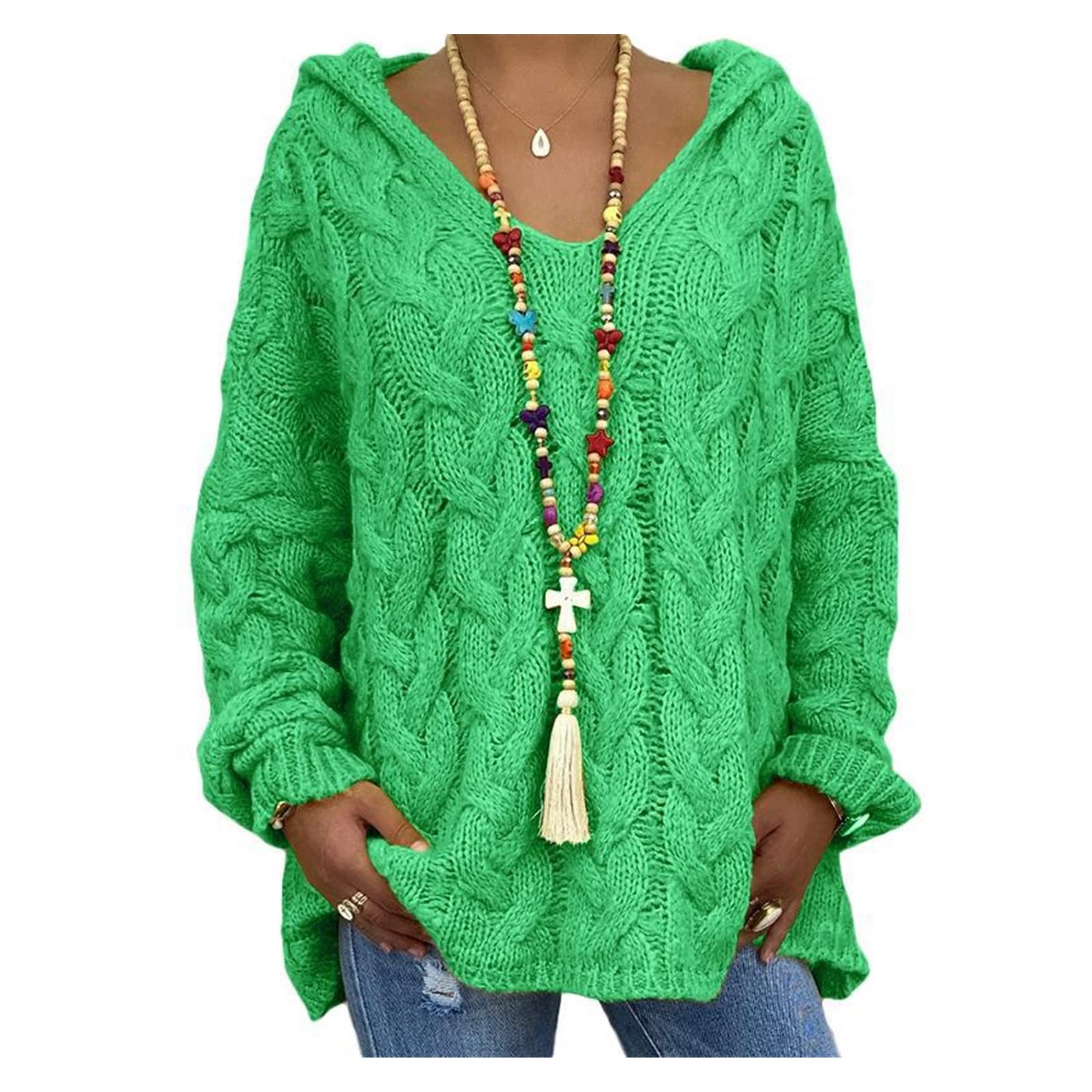 Women's Autumn Winter V-Neck Long Sleeve Loose Patchwork Sweater - Thick Casual Pullover Plus Size Tops (Color 23, Small) | Cozy Fall & Winter Fashion for Work, Dating & Weekend Outfits