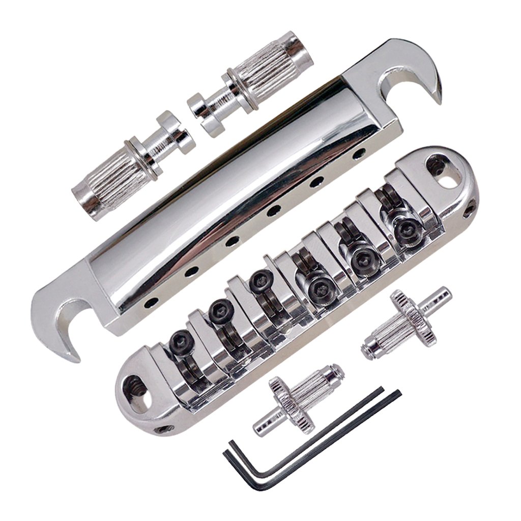 Premium Roller Saddle Bridge & Tailpiece Set for Electric Guitar - Chrome Plated Hardware Replacement Parts - Perfect for Upgrades & DIY Guitar Projects