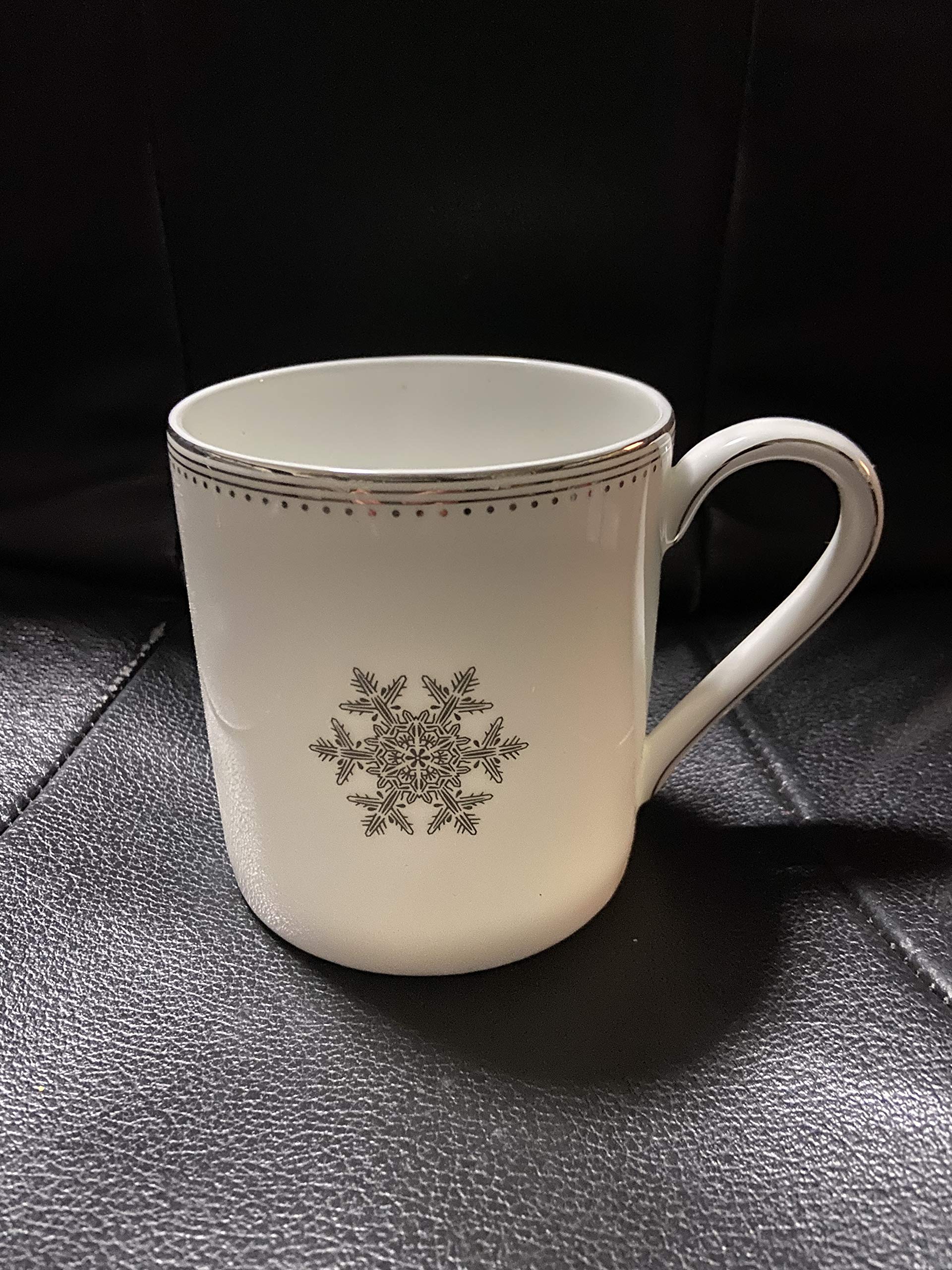 Vera Wang Grosgrain Snowflake Coffee Mugs - Set of 4 Elegant Winter-Themed Ceramic Cups for Hot Cocoa, Tea & Coffee - Perfect for Holiday Gifts, Christmas Decor & Cozy Home Use