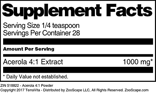 Acerola 4:1 Powder - 1 oz (ZIN: 518822) - Natural Vitamin C Supplement for Immune Support & Skin Health - Perfect for Smoothies, Juices, and Daily Wellness