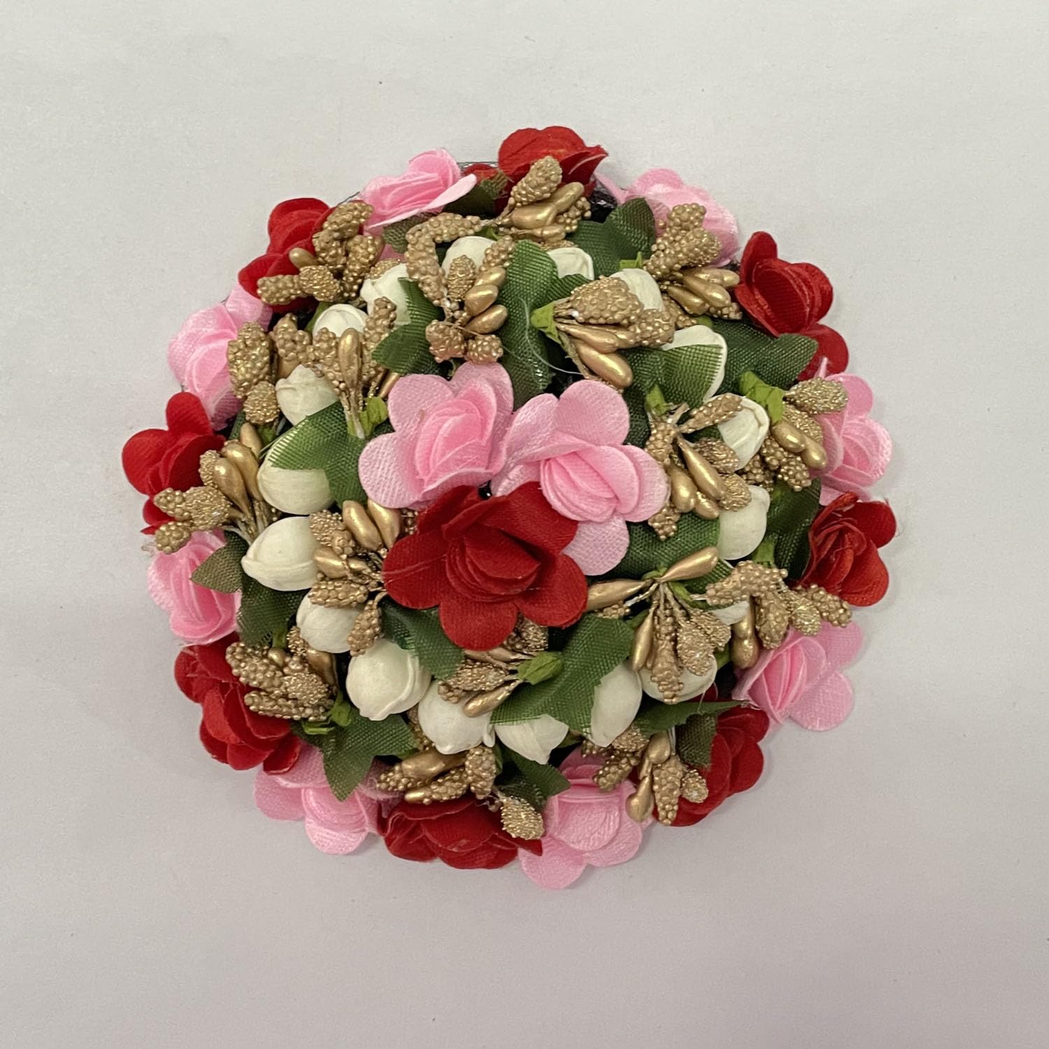 GuruEmbelish Bridal Bun Juda Gajra Maker - Floral Hair Accessories for Women & Girls (Pink & Red) - Perfect for Weddings, Parties & Indian Traditional Events