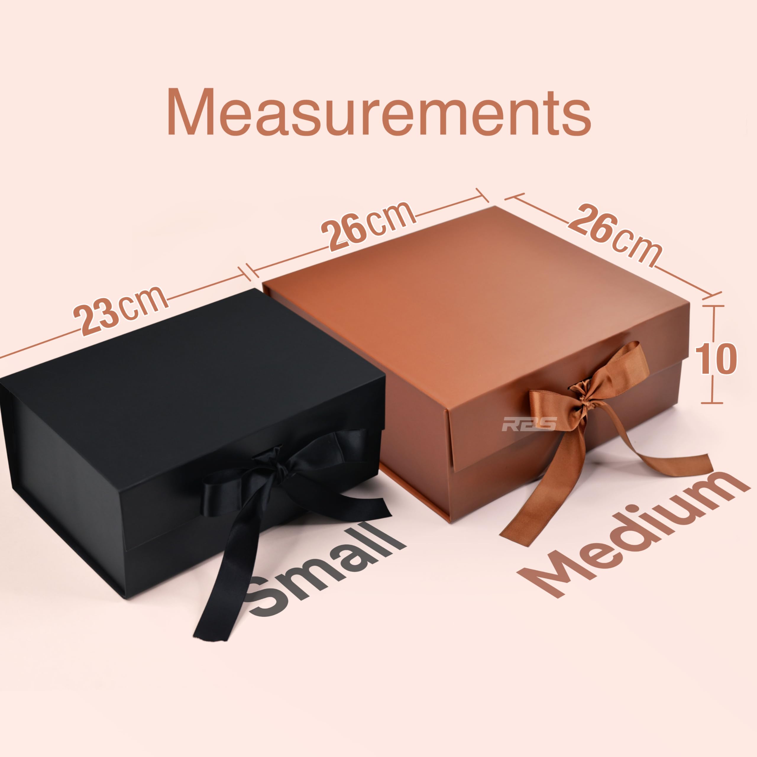 RBS® Medium Folding Gift Box - 1 Pack Glossy Brown Gift Packaging Box (26x26x10cm) with Ribbon for Birthdays, Weddings, Christmas | Reusable Multipurpose Hamper Box for Gifts, Storage & Home Decor