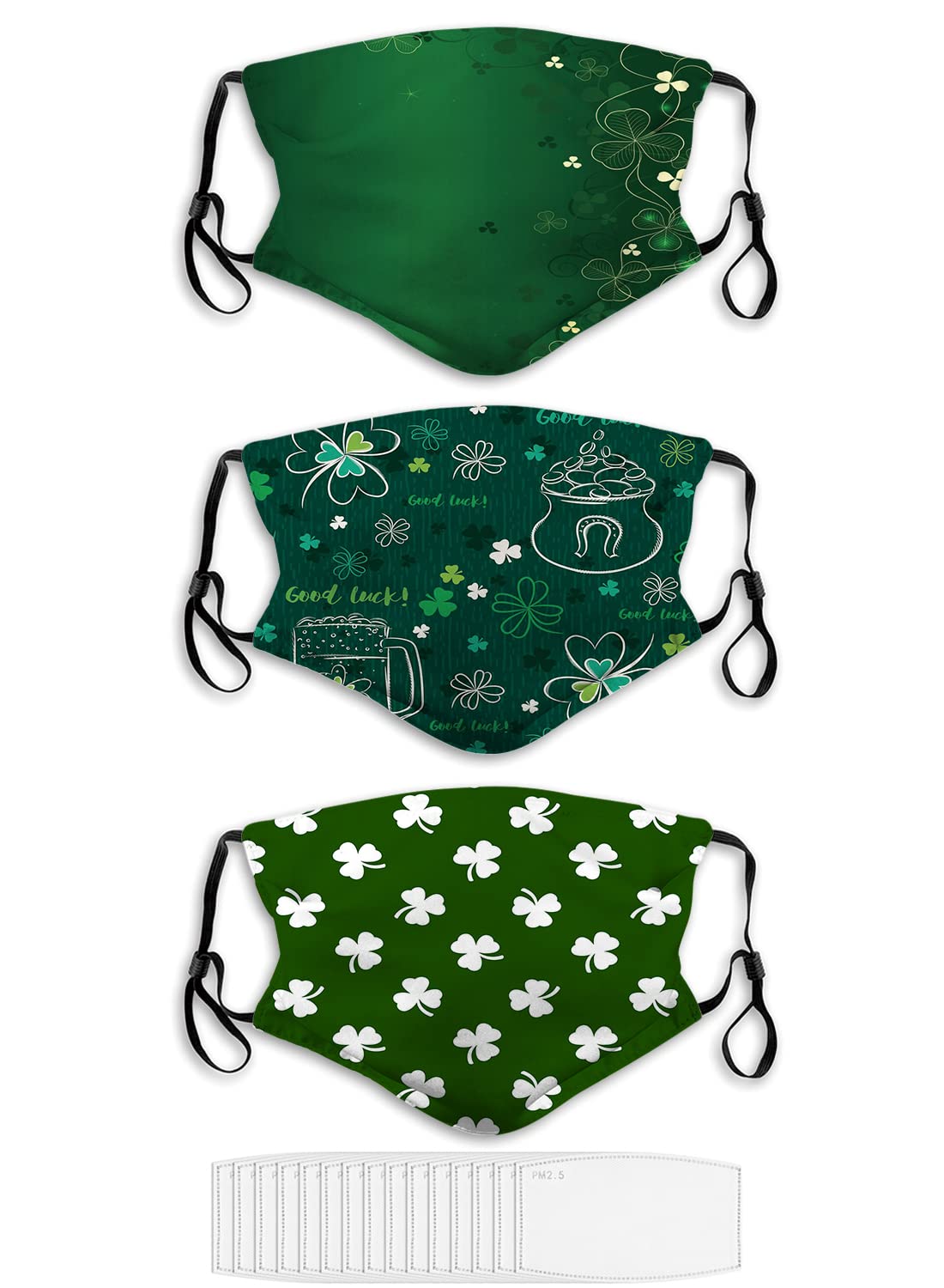 3 Pack St. Patrick's Day Face Masks - Adjustable Irish Luck Themed Cloth Masks for Adults - Perfect for Parades, Parties & Festive Events