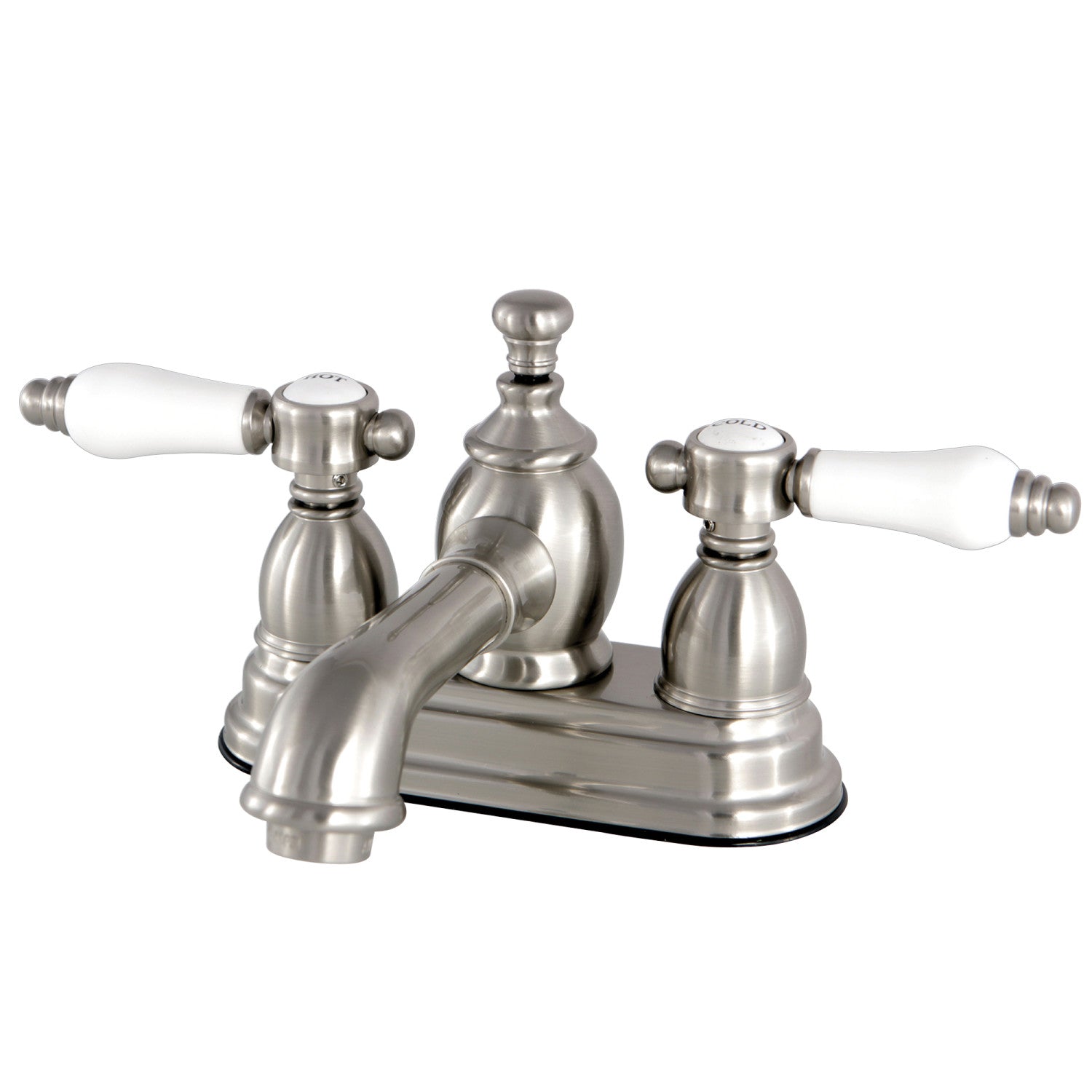 Bel Air KS7008BPL Brushed Nickel Double Handle 3-Hole Deck Mount 4-Inch Centerset Bathroom Faucet with Brass Pop-Up Drain - Perfect for Modern Bathroom Vanities and Sinks