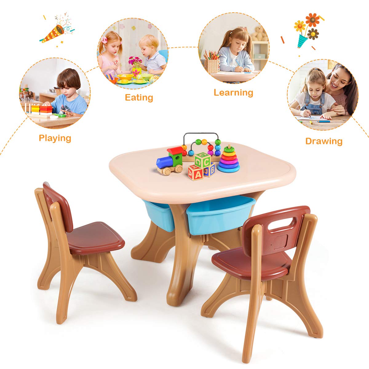 KOTEK 3-Piece Kids Table & Chair Set with Storage - Study & Art Desk for Toddlers - Perfect for Reading & Drawing