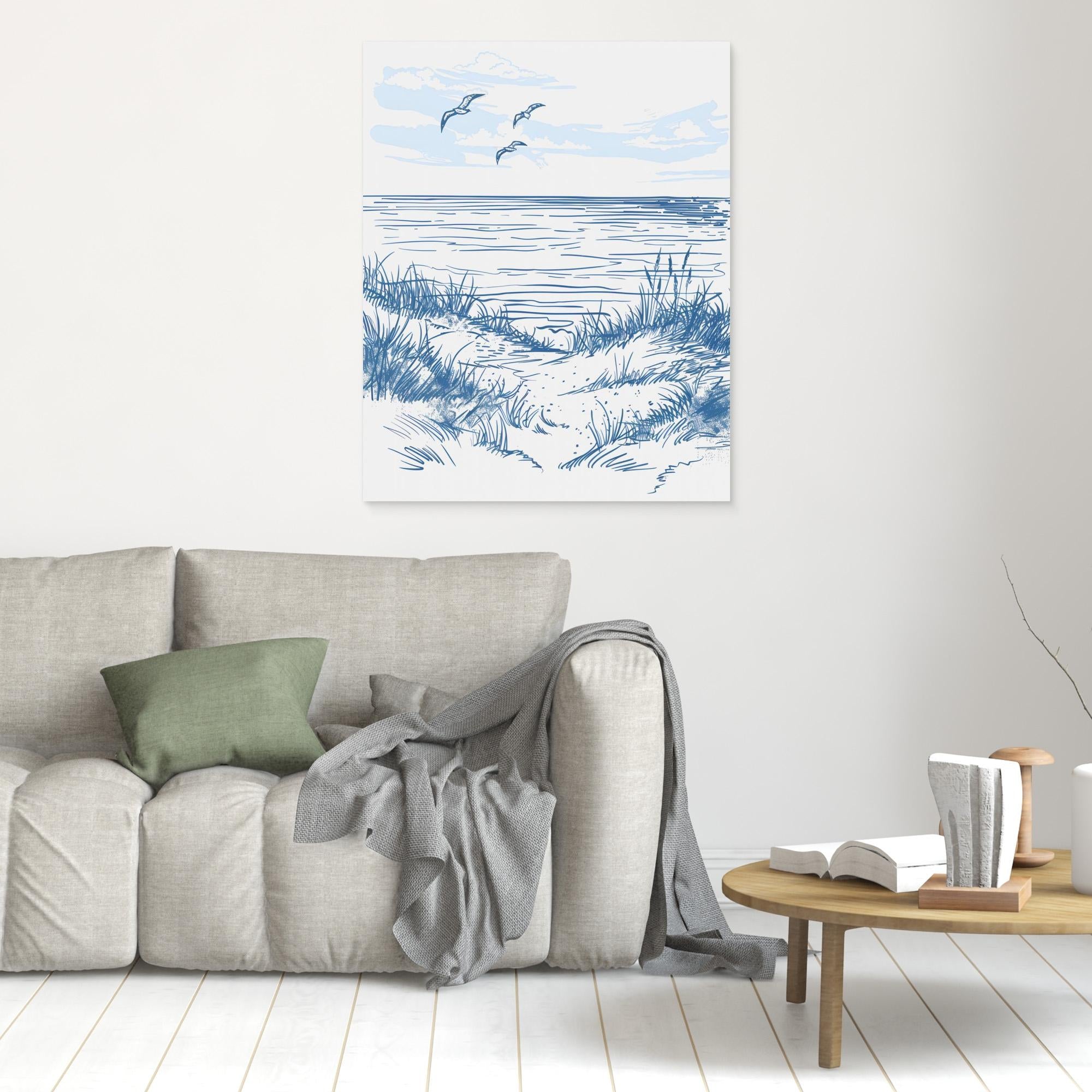 Seascape Sketch Canvas Print by Jolly And Dash - Coastal Wall Art for Living Room, Bedroom & Office Decor