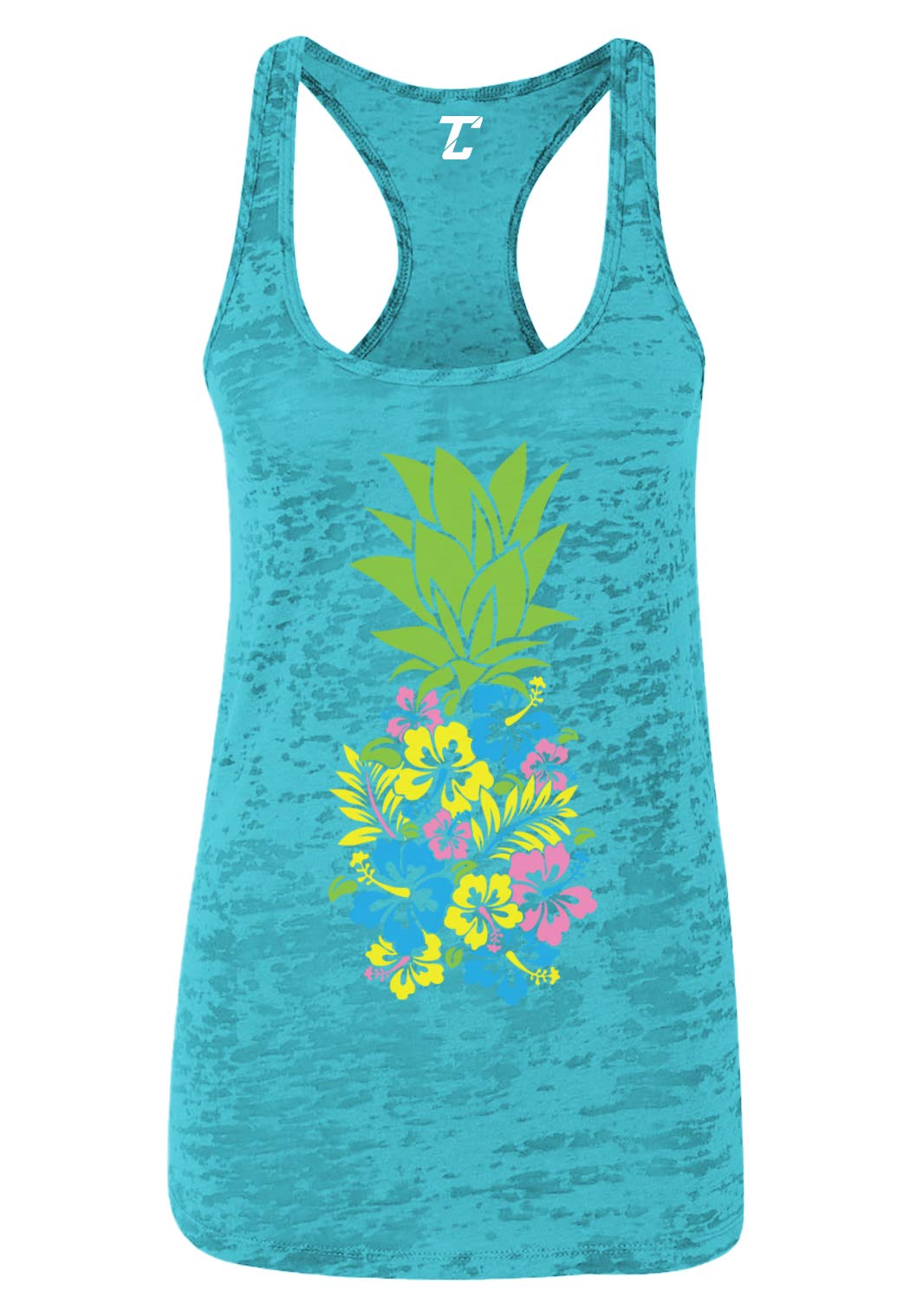 Hawaiian Floral Pineapple Print Women's Racerback Tank Top - Summer Beach Party, Luau Outfit, Tropical Vacation Wear
