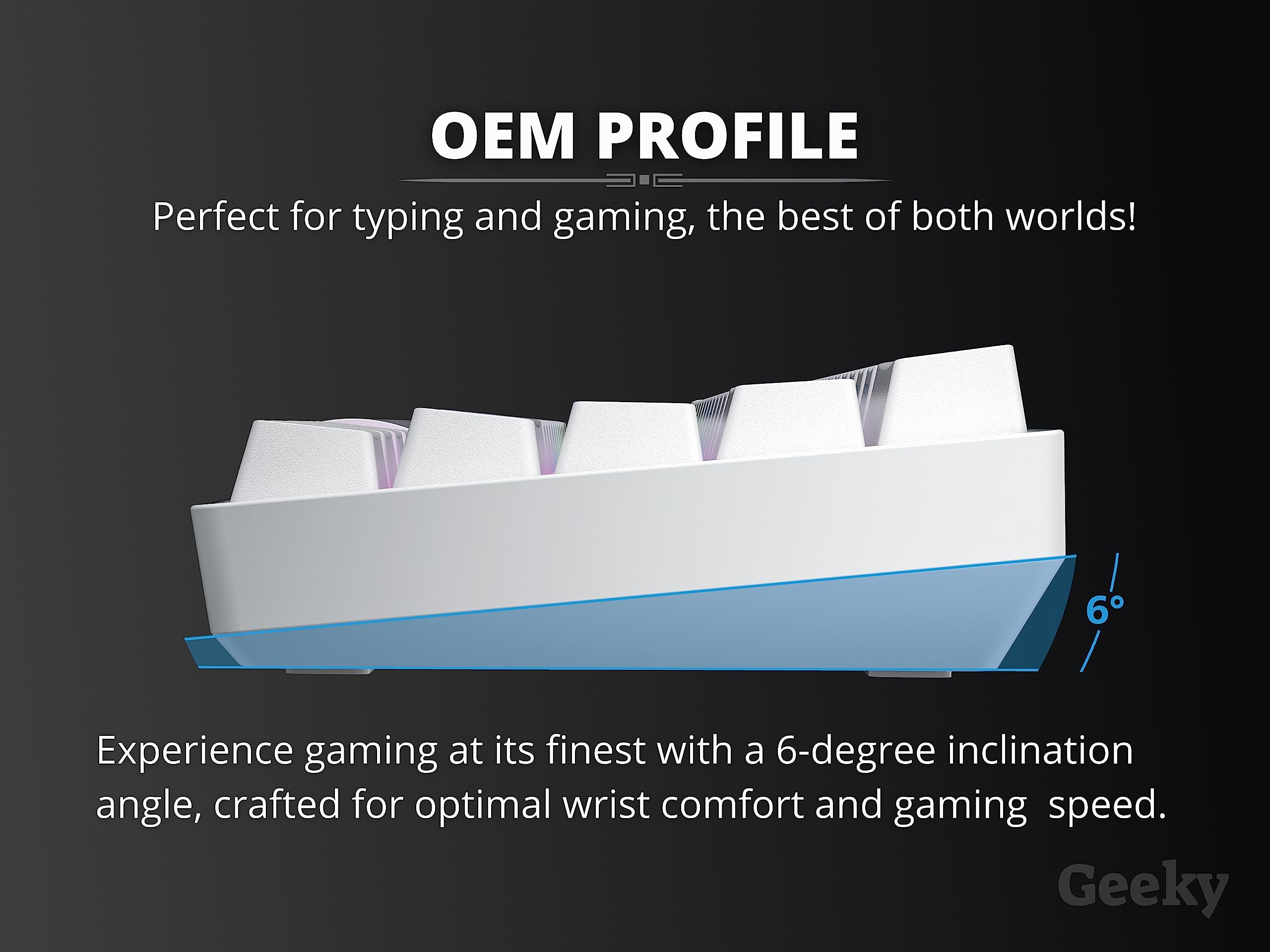 Geeky GK61 60% Hot Swappable Mechanical Gaming Keyboard - 61 Key RGB Backlit with ANSI US Layout (White, Blue Switch) for PC & Mac Gamers | Perfect for Esports, Coding & Office Work