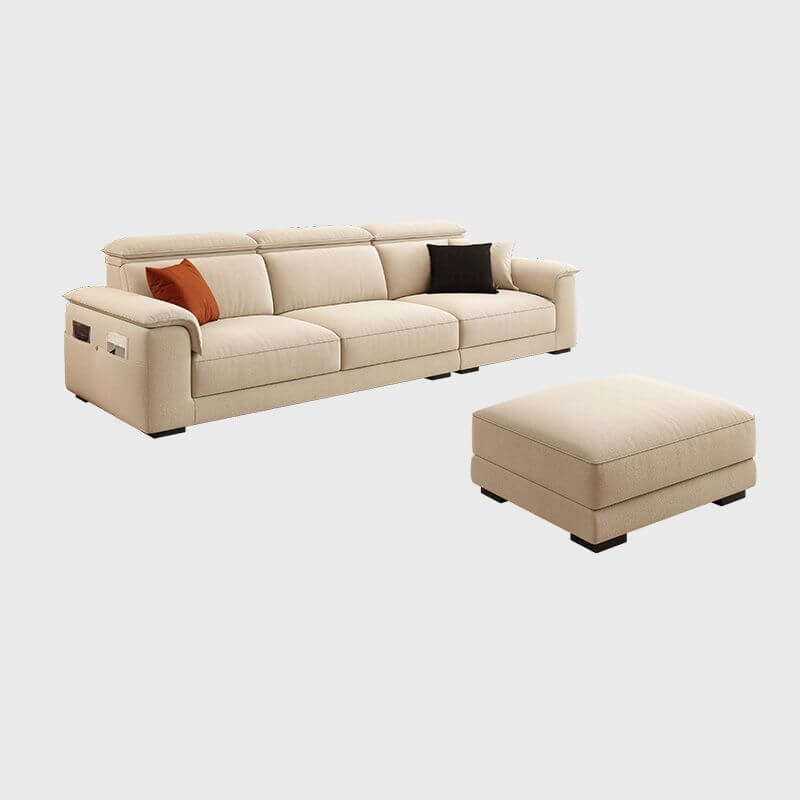 L-Shaped & Straight Left Sofa Chaise with Adjustable Headrest & Natural Wood Support - Perfect for Living Rooms, Home Theaters & Small Spaces