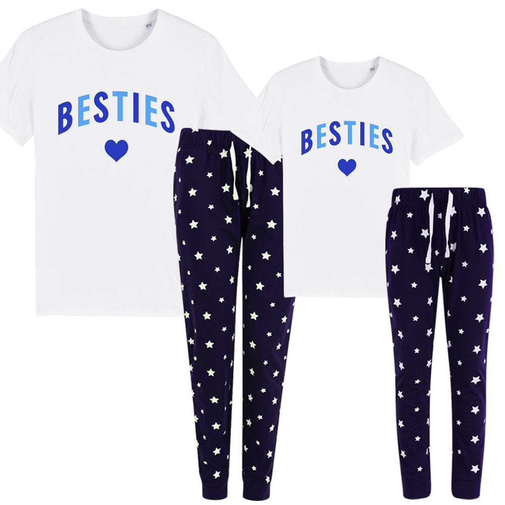 Besties Love Hearts Matching Navy/White Star Pajama Set - Cute Couple Sleepwear for Best Friends, Sisters & Sleepovers - Perfect for Matching Outfits & Cozy Nights